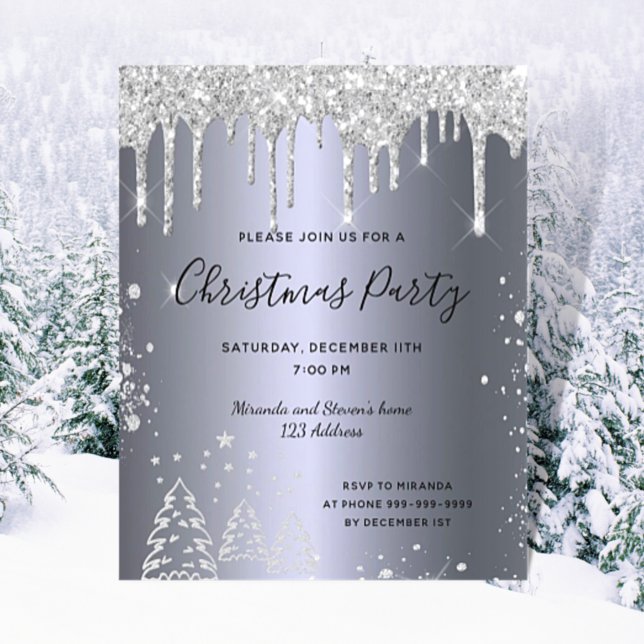 Budget Christmas party silver glitter invitation (Creator Uploaded)