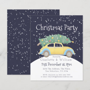 BUDGET Christmas Party Yellow Car Tree Invitation