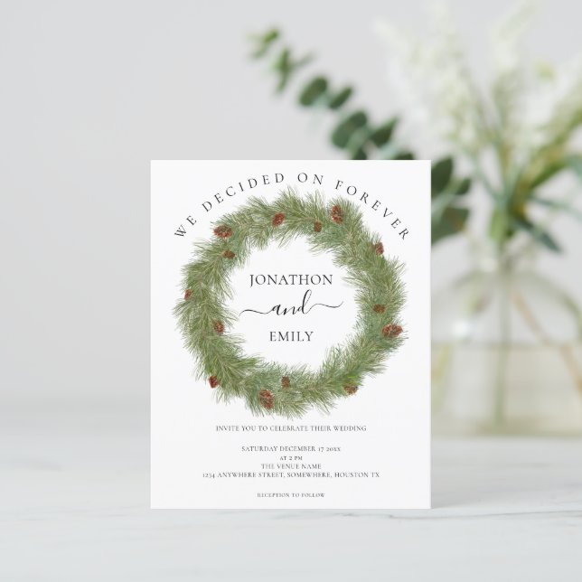 Budget Christmas Pine Cones Wedding Invitation (Standing Front)
