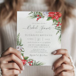 Budget Christmas Poinsettia Bridal Shower Invite<br><div class="desc">Beautiful affordable bridal shower invitation featuring hand-painted botanical watercolor illustrations of poinsettia flowers,  winter greenery,  pine and spruce branches and berries. Perfect choice for Christmas weddings.</div>