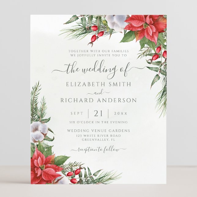 Budget Christmas Poinsettia Wedding Invitation (Creator Uploaded)