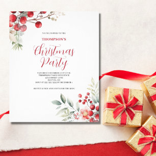 Budget Christmas Red Berry Floral Party Invitation Flyer
