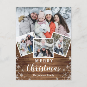 Budget Christmas Rustic Wood 4 PHOTO Holiday Card