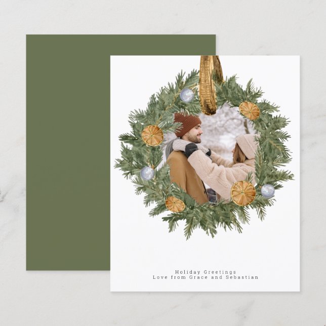 BUDGET Christmas Rustic Wreath Photo Personalised (Front/Back)