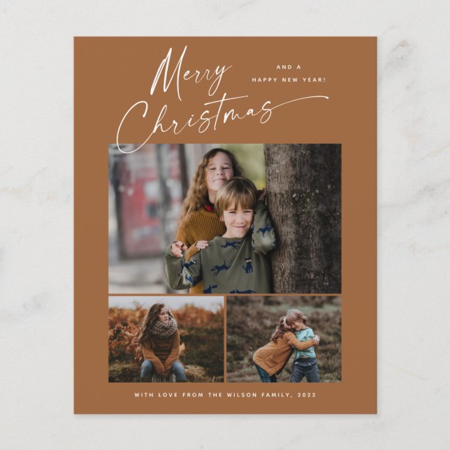 Budget Christmas Script 3 Photo Christmas Card (Front)