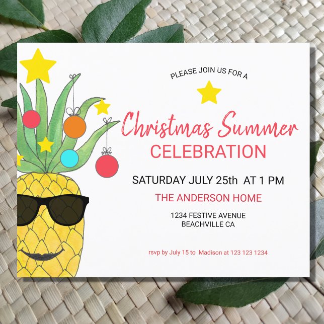 Budget Christmas Summer Pineapple Party Invitation (Creator Uploaded)