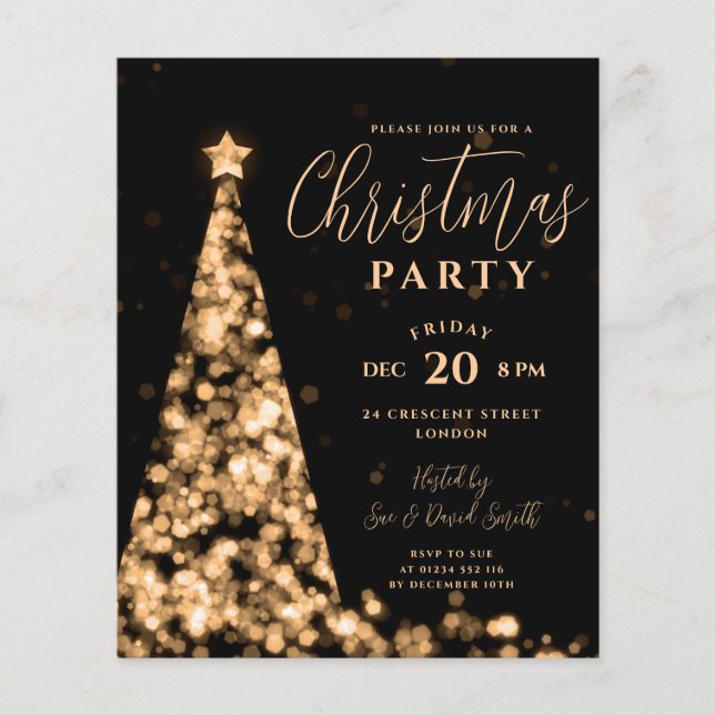 Budget Christmas Tree Gold Modern Party Invite Flyer (Front)