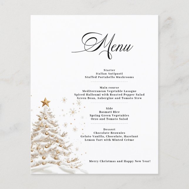 Budget Christmas Tree Menu Card Paper Sheet (Front)