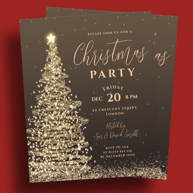 Budget Christmas Tree Party Gold Holiday Invite  (Budget Christmas Tree Party Gold Holiday Invite )