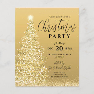 Budget Christmas Tree Party Gold Holiday Invite Flyer