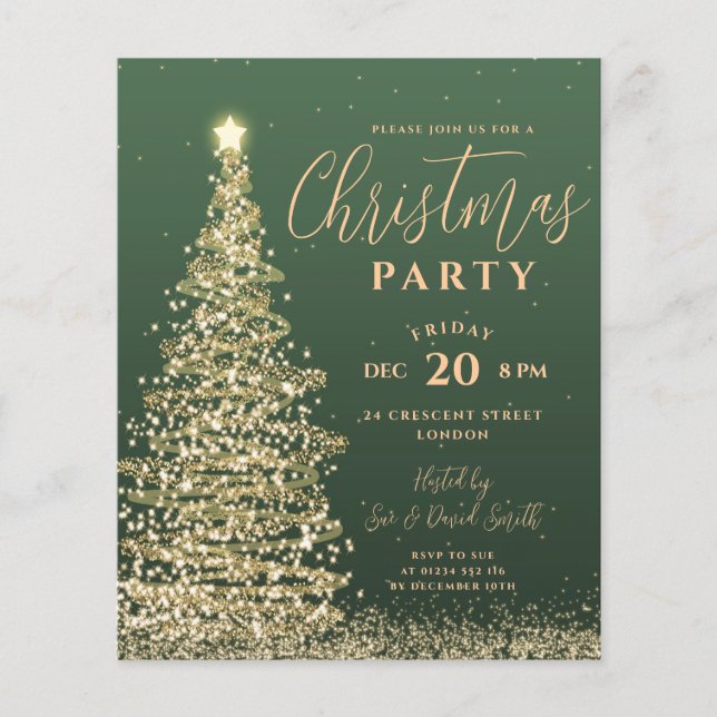 Budget Christmas Tree Party Green Holiday Invite Flyer (Front)