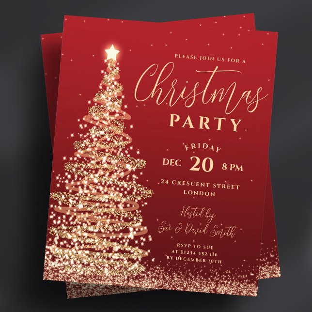 Budget Christmas Tree Party Red Holiday Invite Flyer (Budget Christmas Tree Party Red Holiday Invite Flyer)