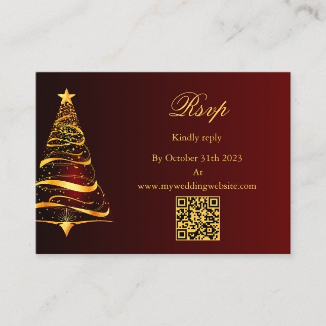 Budget Christmas Tree QR code Wedding RSVP Enclosure Card (Front)