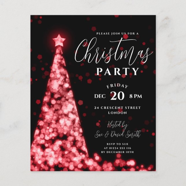 Budget Christmas Tree Red Modern Party Invite Flyer (Front)
