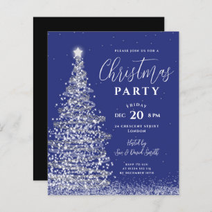 Budget Christmas Tree Silver Navy Holiday Invite 
