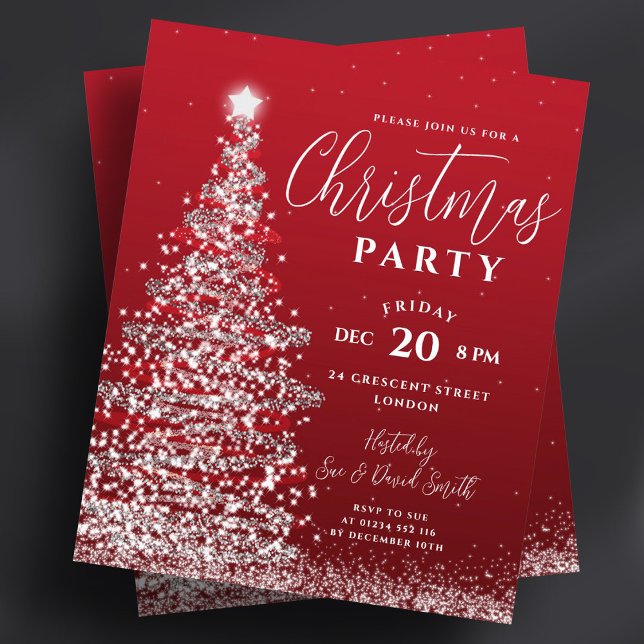 Budget Christmas Tree Silver Red Holiday Invite Flyer (Budget Christmas Tree Silver Red Holiday Invite Flyer)