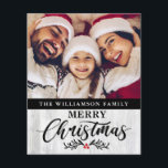 Budget Christmas Wood Family Photo Christmas Card<br><div class="desc">Budget Christmas Wood Family Photo Christmas Card -What a lovely way to send out your holiday greetings this holiday season. Your favourite photo is featured on this very special Christmas card and the budget card is personalised with your family name and Merry Christmas in pretty, modern script typography and is...</div>