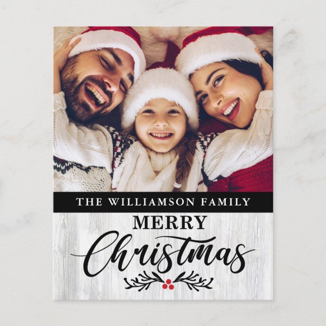 Budget Christmas Wood Family Photo Christmas Card  (Front)