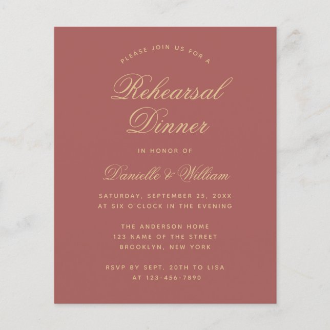 Budget Cinnamon Rose Rehearsal Dinner Invitation (Front)
