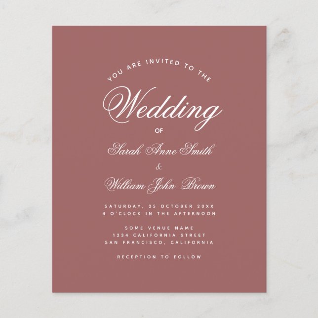 Budget Cinnamon Rose Script Wedding Invitation (Front)