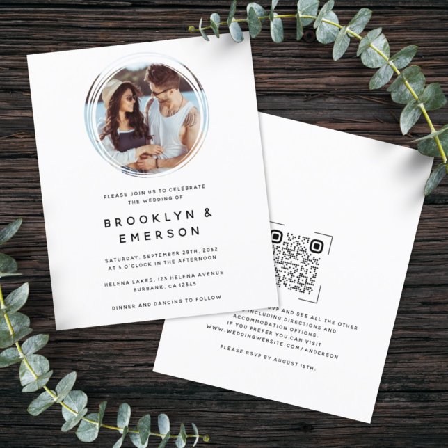 BUDGET Circle Photo QR Code Wedding Invitation (Creator Uploaded)