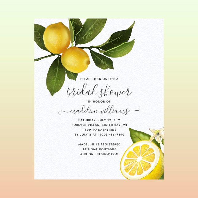 BUDGET Citrus Lemon Garden Bridal Shower Invite (Creator Uploaded)