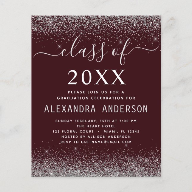 Budget Class of 2023 Graduation Silver Burgundy Flyer (Front)