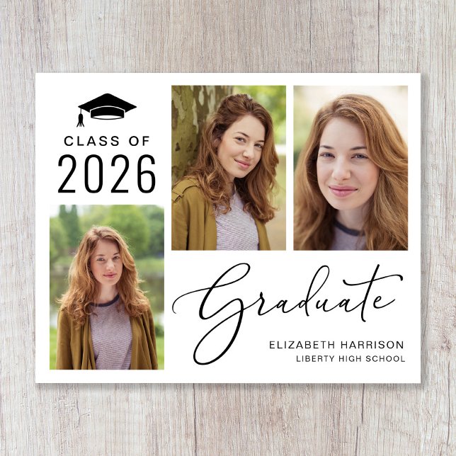 Budget Class of 2023 Photo Graduation Announcement (An elegant photo collage graduation announcement to celebrate the graduate's achievements)