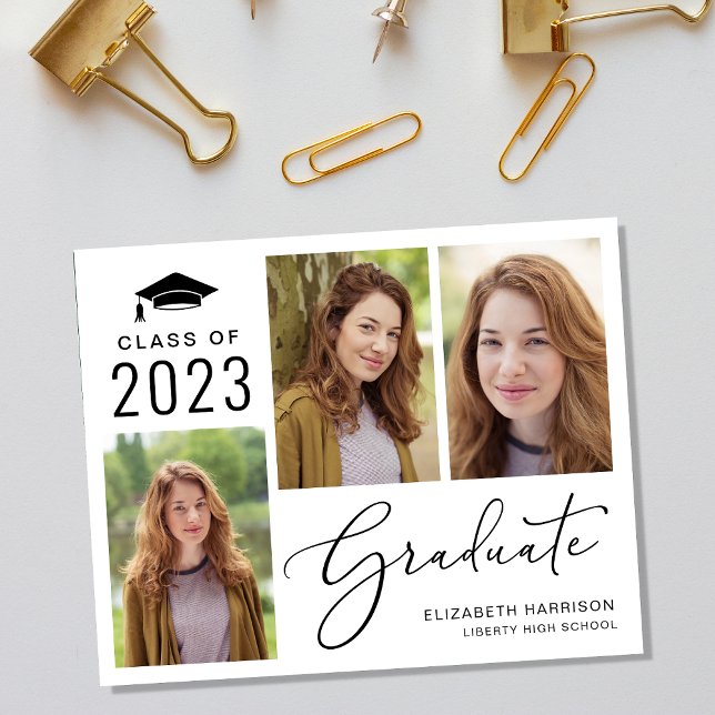 Budget Class of 2023 Photo Graduation Announcement (An elegant photo collage graduation announcement to celebrate the graduate's achievements)