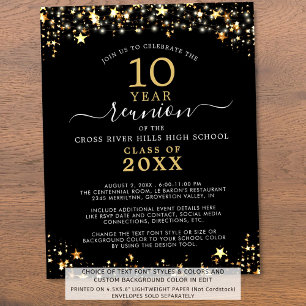 Budget Class Reunion Black Gold Stars Invitation