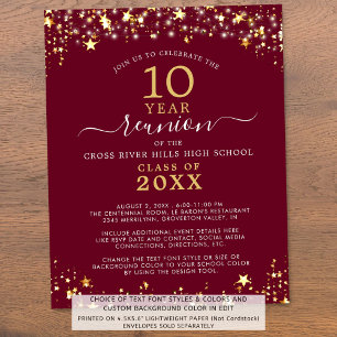 Budget Class Reunion Maroon Gold Stars Invitation