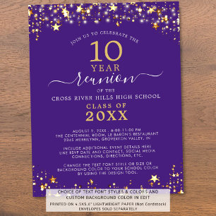 Budget Class Reunion Purple Gold Stars Invitation