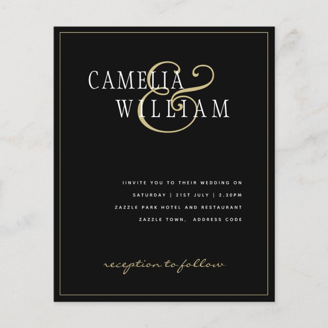 BUDGET Classic Black Gold White Wedding Invite Flyer (Front)