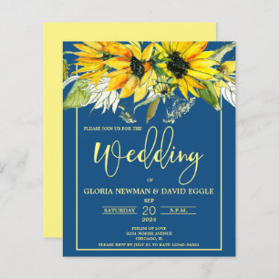 Budget Classic Blue Sunflower Wedding Invitation
