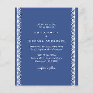 Budget Classic Blue White Lace Wedding Invitations