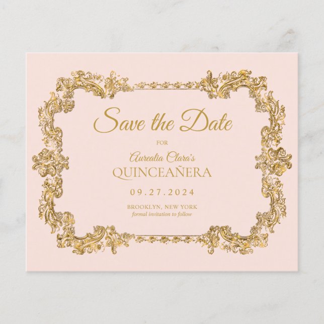 BUDGET Classic Blush Pink Gold Frame Quinceanera (Front)