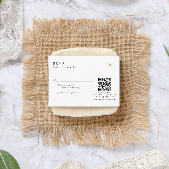 BUDGET Classic Celestial Gold Star Wedding QR Code Enclosure Card (Creator Uploaded)