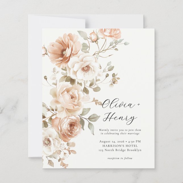 Budget Classic Elegant Floral Wedding Invitation (Front)
