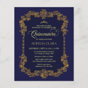 Budget Classic Elegant Navy Blue Gold Quinceanera