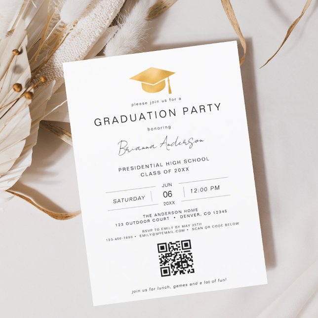 Budget Classic Minimalist Gold QR Code Graduation (Creator Uploaded)