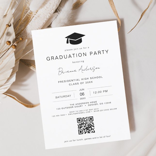 Budget Classic Minimalist QR Code Graduation Party (Creator Uploaded)
