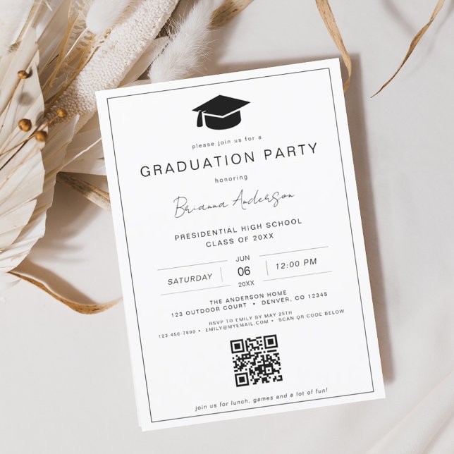 Budget Classic Minimalist QR Code Graduation Party (Creator Uploaded)