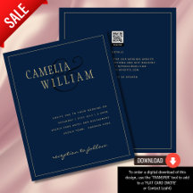 BUDGET Classic Navy Blue Gold Wedding Invite