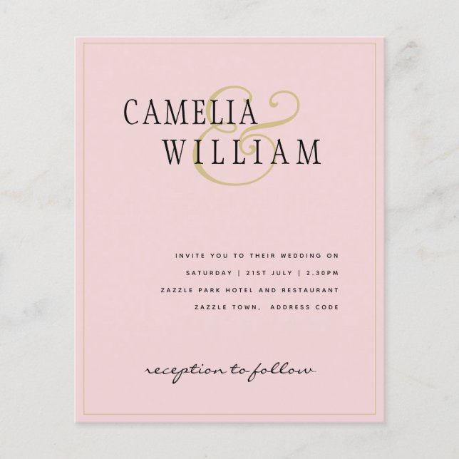 BUDGET Classic Pale Blush Pink Gold Wedding Invite Flyer (Front)
