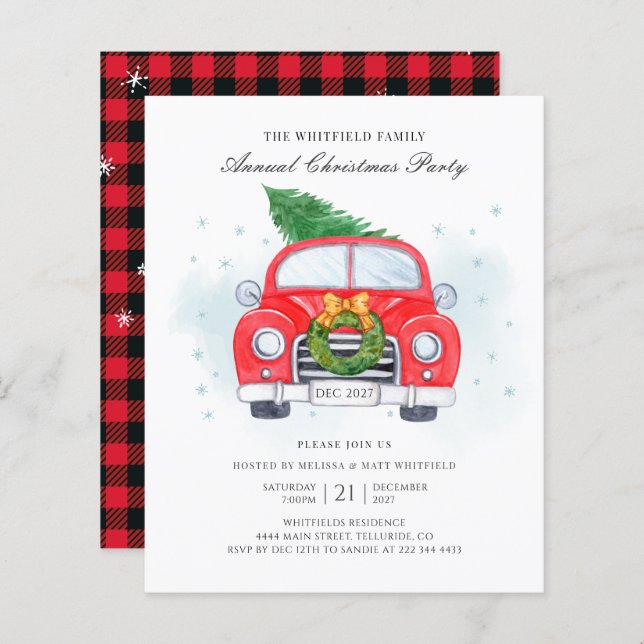 Budget Classic Red Car Family Christmas Invitation (Front/Back)
