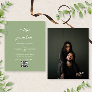 BUDGET Classic Sage Green Photo QR Code Wedding