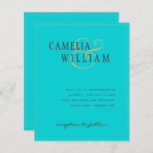 BUDGET Classic Turquoise Gold Wedding Invite 