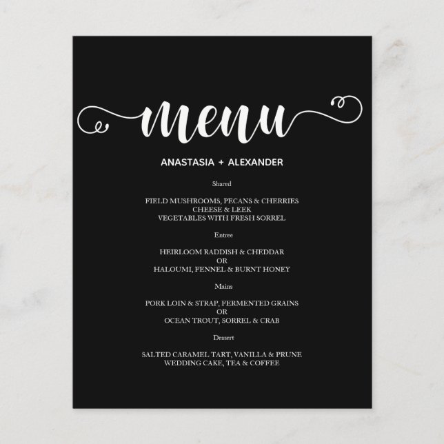 Budget Classic WEDDING MENU. Flyer (Front)