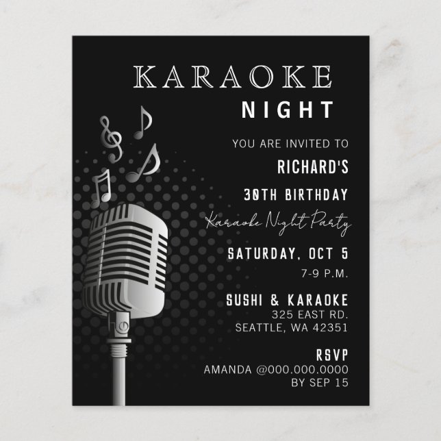 Budget Classy Black Karaoke Night Party Invitation (Front)