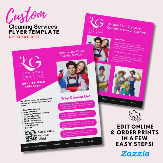 ⭐️BUDGET Cleaning Services DIY Template PINK BLACK Flyer (Creator Uploaded)
